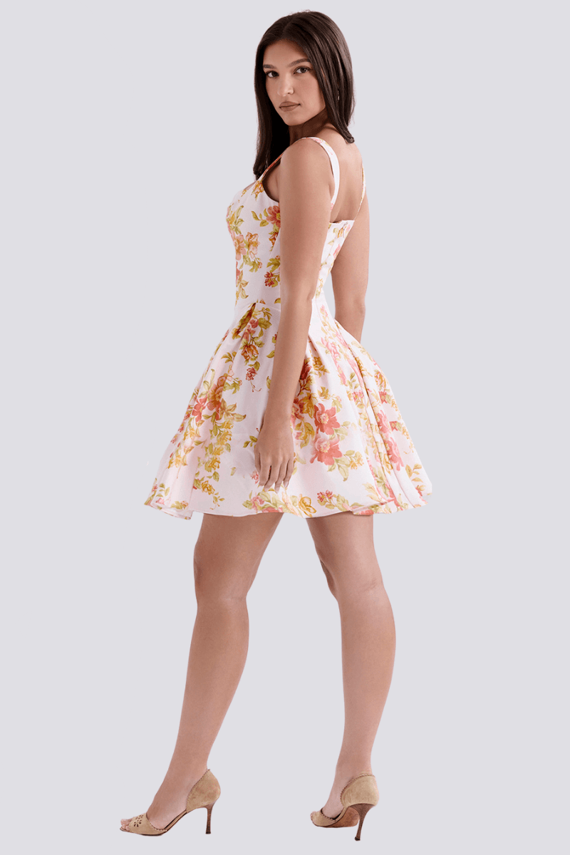 Cynthia Peach Poppy Print Mini Dress