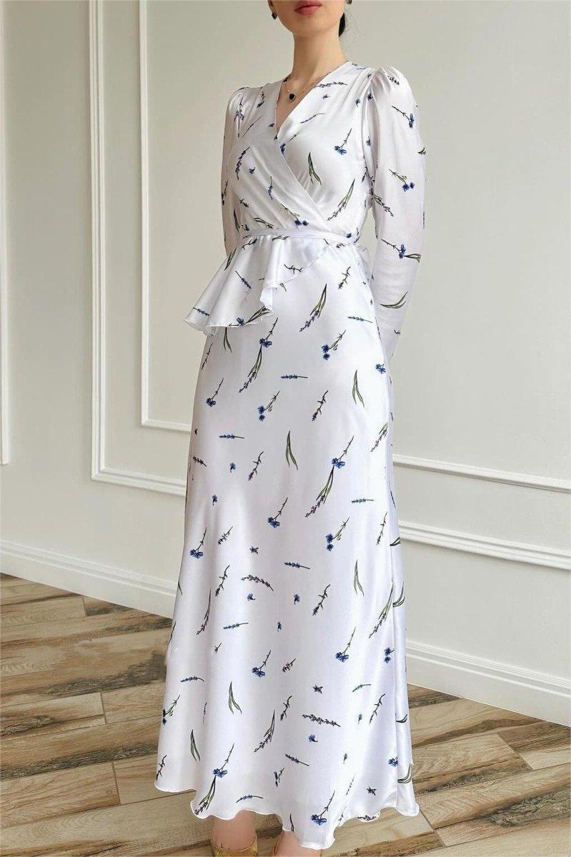 Eileen Floral Wrap Lace-Up Blouse & Maxi Skirt Set
